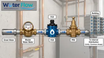 Flow Conditioning Device installed on building master water meter system
