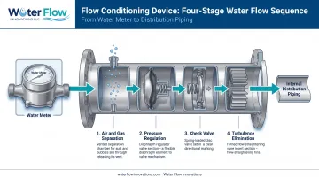 Flow Conditioning Device four-component water treatment workflow diagram