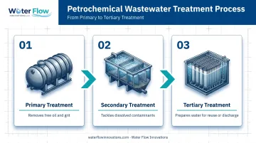 Three-stage petrochemical wastewater treatment process flow diagram