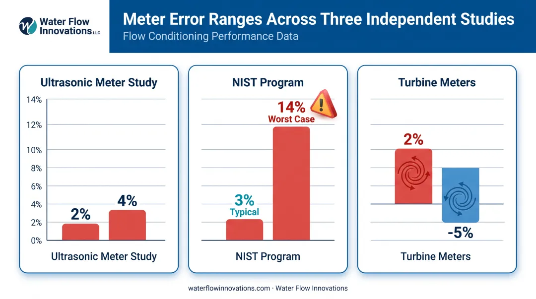 Meter accuracy error ranges chart for ultrasonic and turbine flow meters