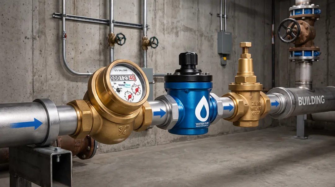 FCD four-part metering accuracy device installed on water supply line