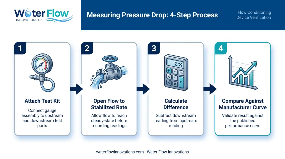 4-step process for measuring field pressure drop in backflow assemblies
