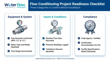 3-category readiness checklist for flow conditioning device selection