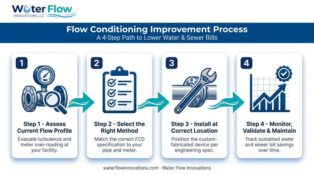 4-step flow conditioning process from assessment to validation