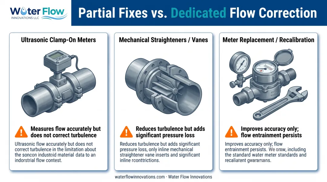 Comparison of three alternative approaches to flow conditioning devices
