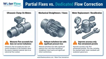 Comparison of three alternative approaches to flow conditioning devices