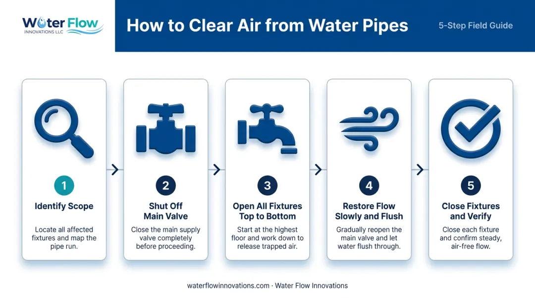 Five-step process to flush air out of water pipes step-by-step guide