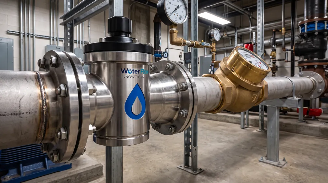 Flow Conditioning Device stainless steel unit installed on commercial pipeline