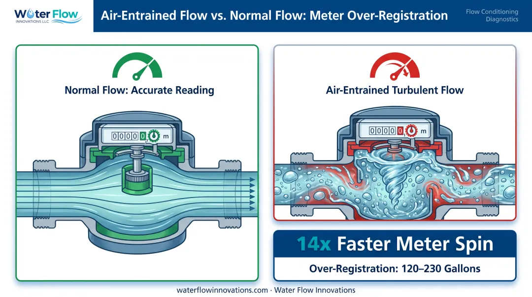 Water meter over-registration caused by entrained air during pipe refilling