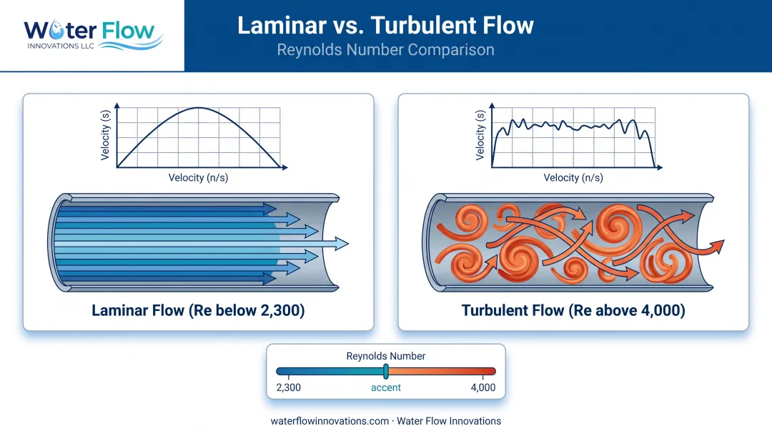 Laminar versus turbulent flow pattern comparison diagram with Reynolds numbers