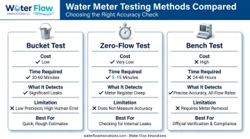 Bucket test zero-flow test and bench test method comparison