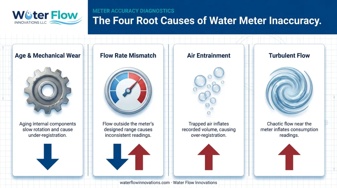 Four common causes of water meter measurement inaccuracy compared