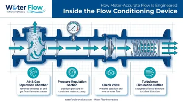 Flow Conditioning Device four-component mechanism for accurate water metering