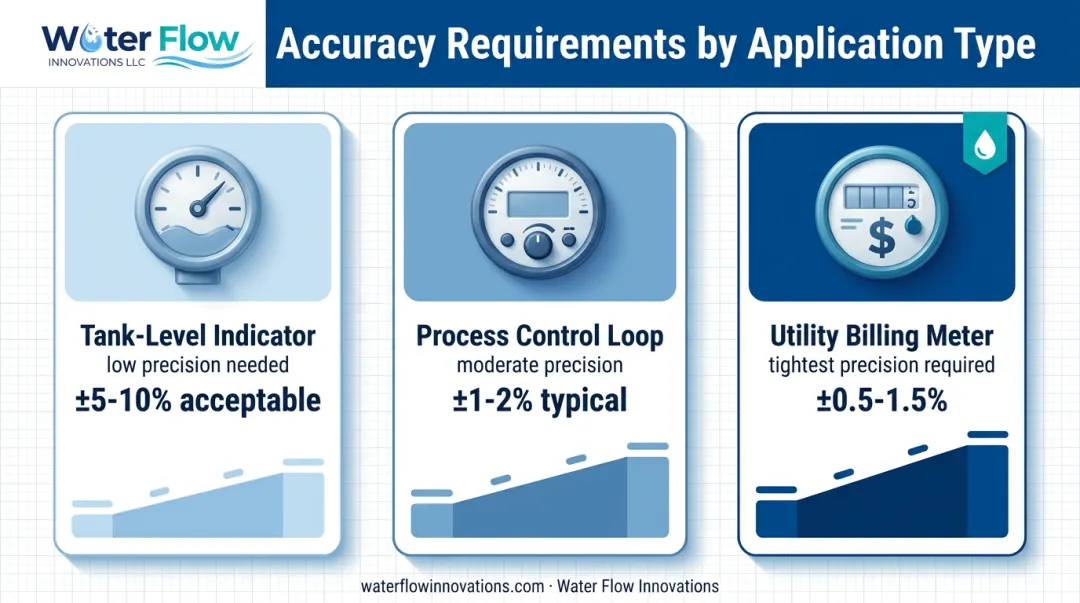 Flow meter accuracy requirements compared across three application tiers