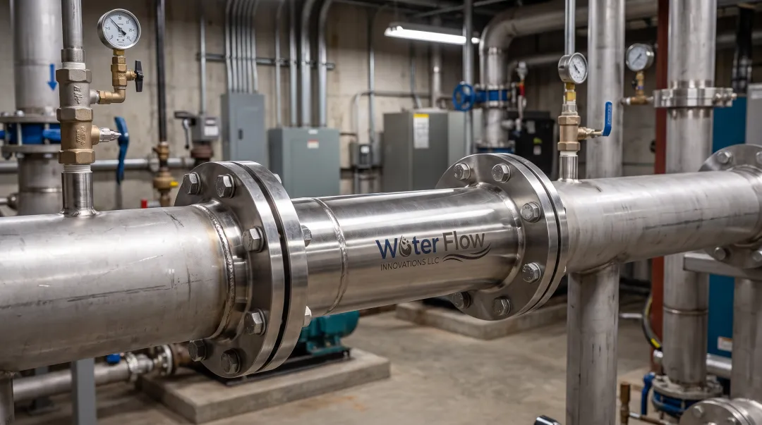 Flow Conditioning Device installed on commercial water meter piping