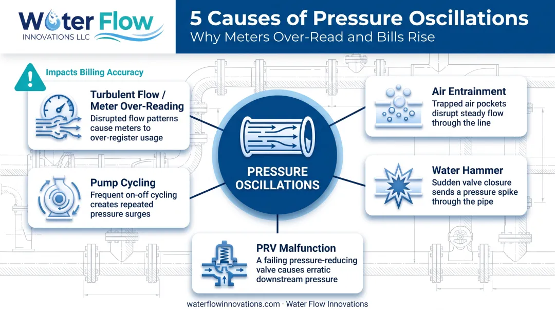 Five common causes of water pipe pressure oscillations diagram