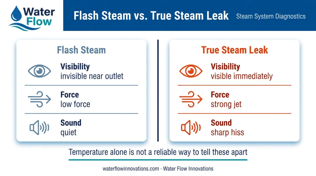 Flash steam versus true steam leak identification comparison chart