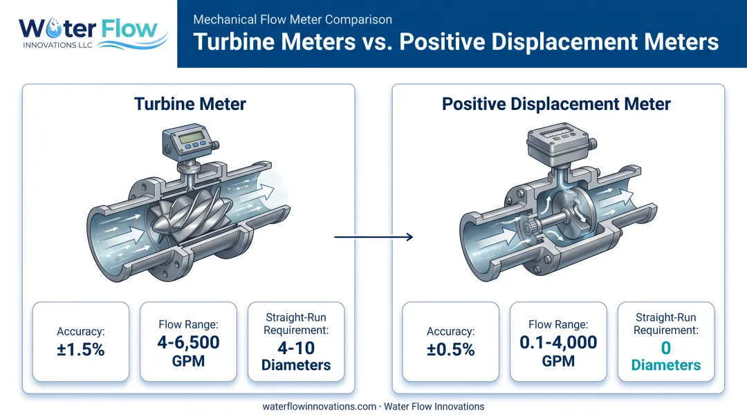 Mechanical turbine and positive displacement water meter accuracy comparison chart