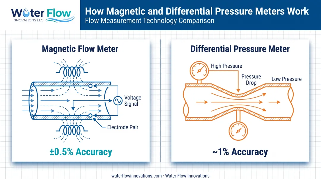 Magnetic versus differential pressure flow meter working principle diagram