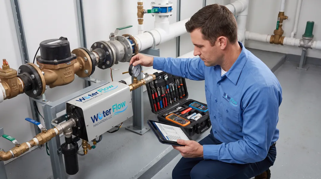 Technician performing post-installation pressure and leak inspection on stabilizer