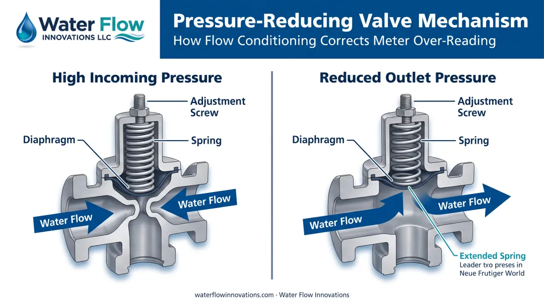 Water pressure stabilizer diaphragm and spring mechanism operation diagram