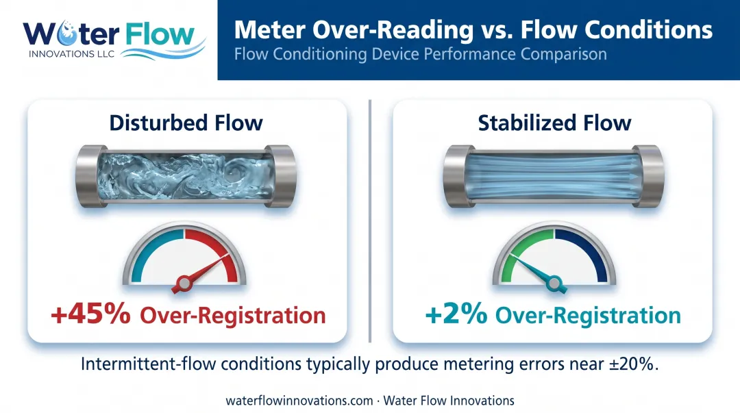 Water meter over-reading error rates under disturbed versus stabilized flow conditions