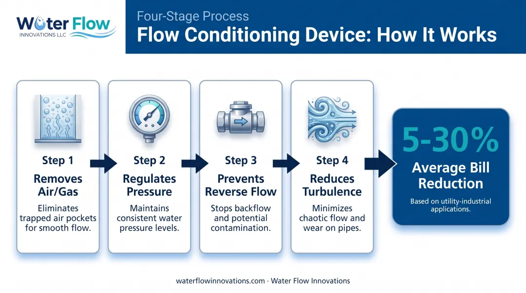 Flow Conditioning Device four-step correction process for water meter accuracy