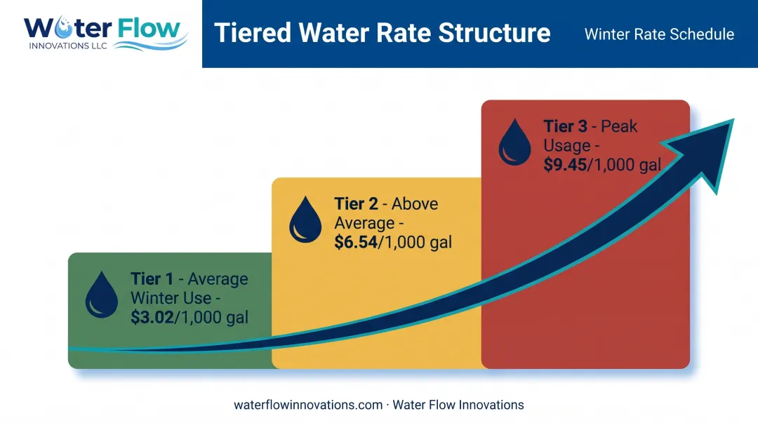 Tiered water usage rate structure showing three pricing levels comparison
