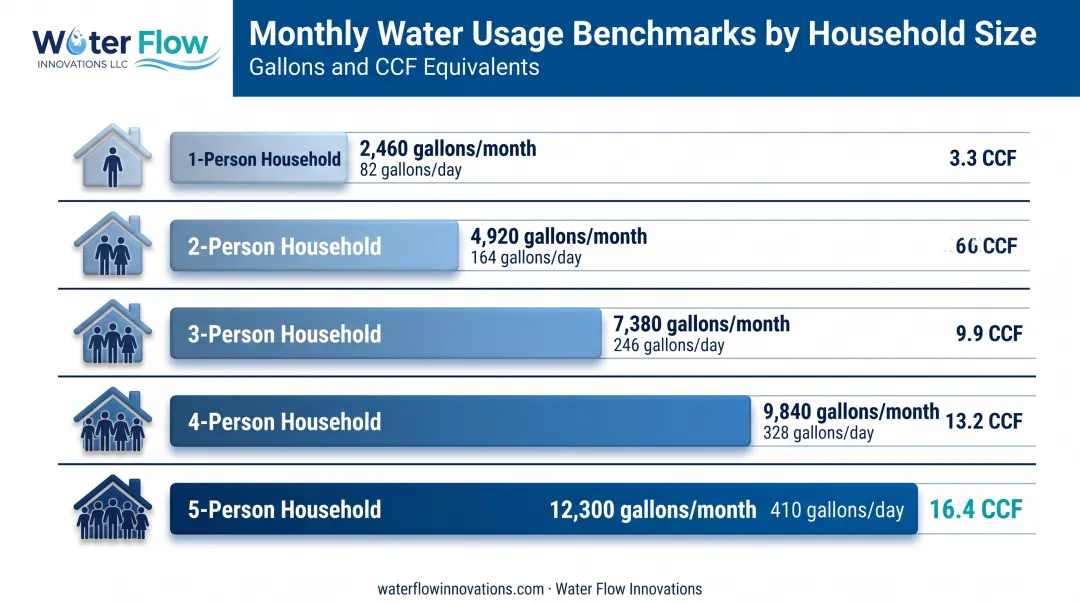 Household size versus monthly water usage benchmark comparison chart