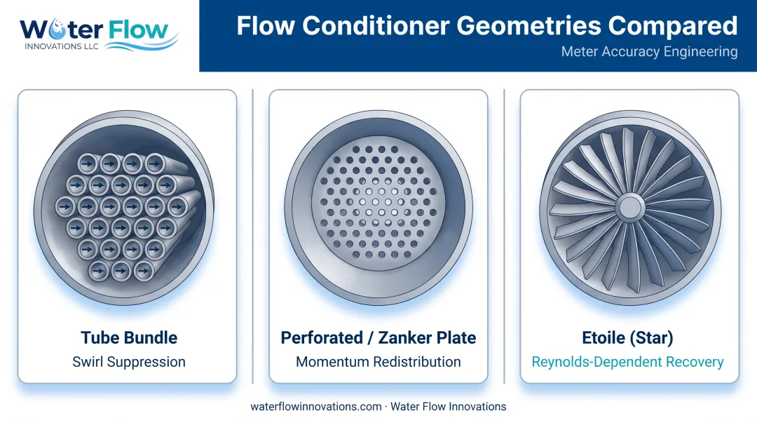 Comparison of tube bundle Zanker plate and Etoile flow conditioner designs