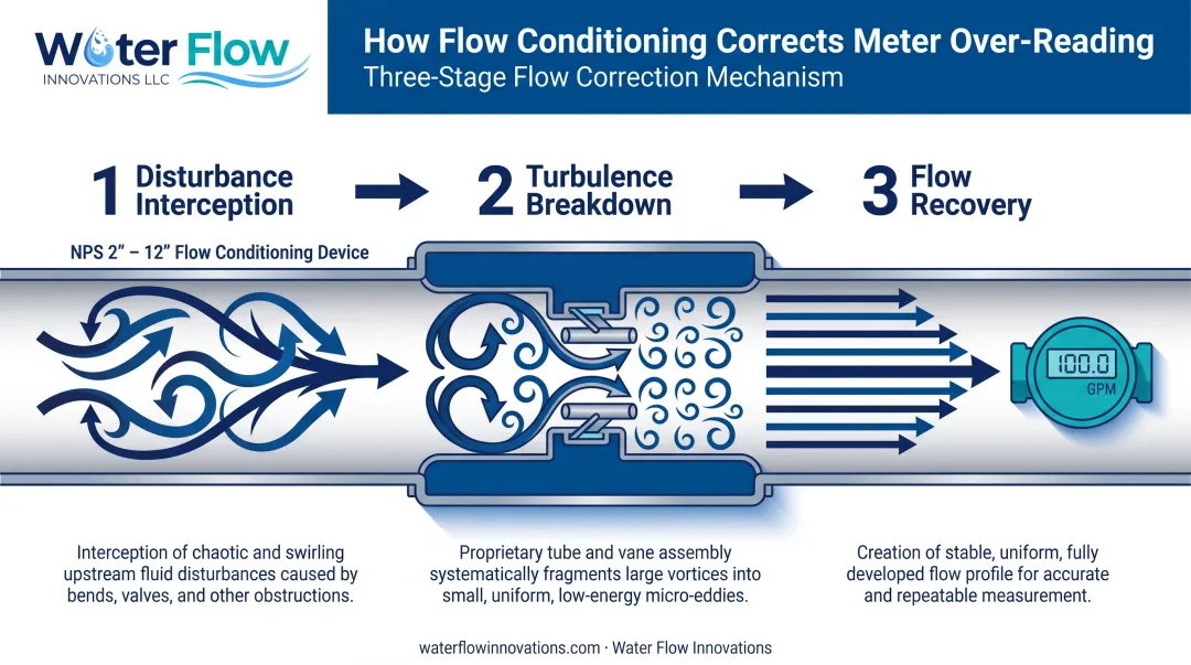 Flow conditioner turbulence breakdown process from disturbance to recovery