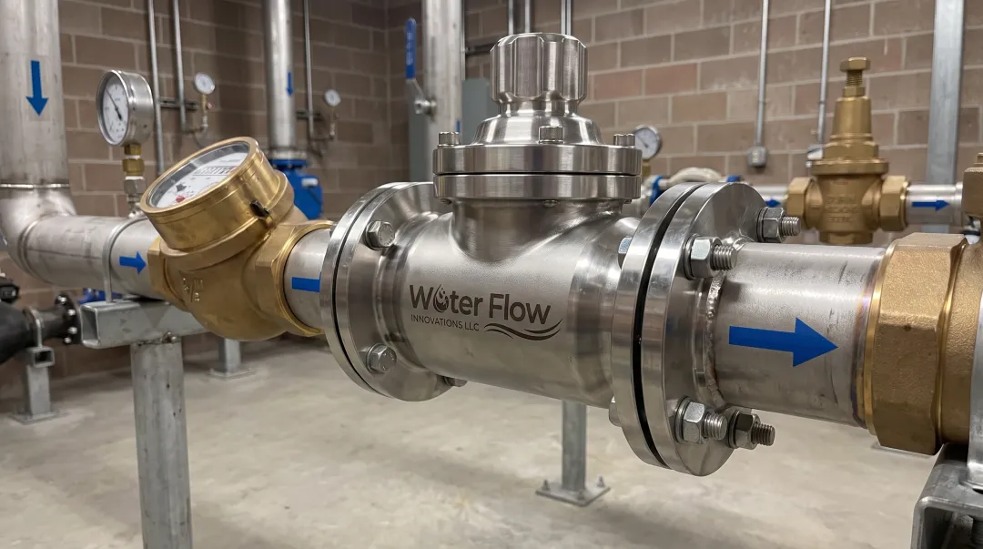 Flow Conditioning Device installed on commercial pipeline near water meter