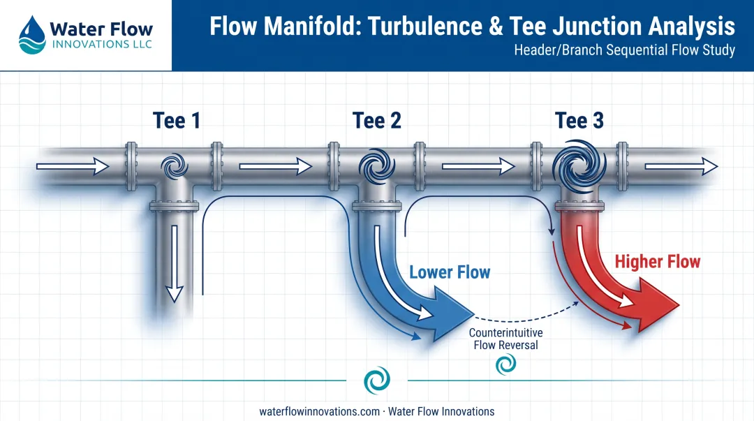 Compounding turbulence effects diagram for multiple tees in series