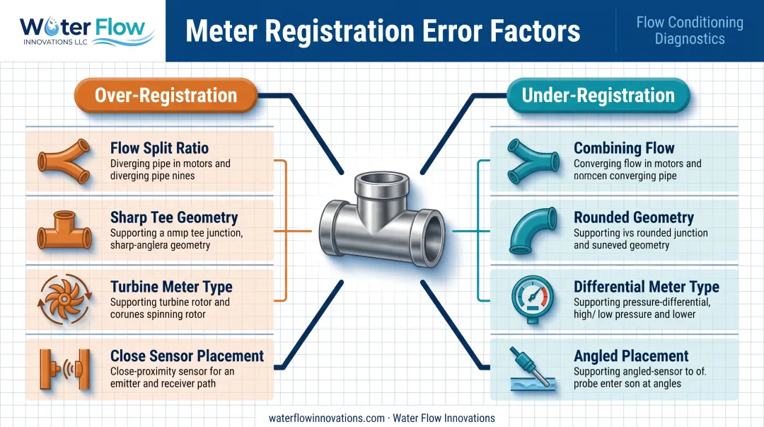 Factors influencing water meter over-registration versus under-registration comparison