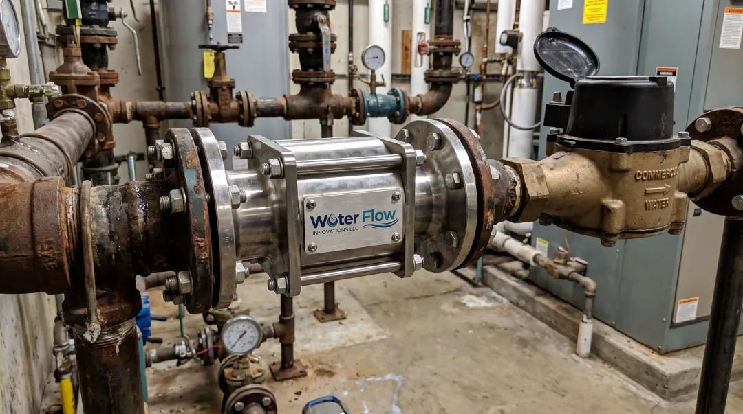 Flow Conditioning Device installed at pipe flange after water meter