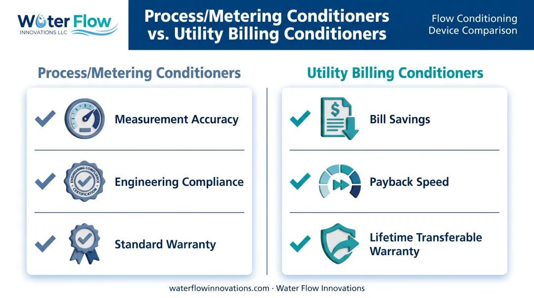 Process metering conditioners versus utility billing conditioners comparison chart