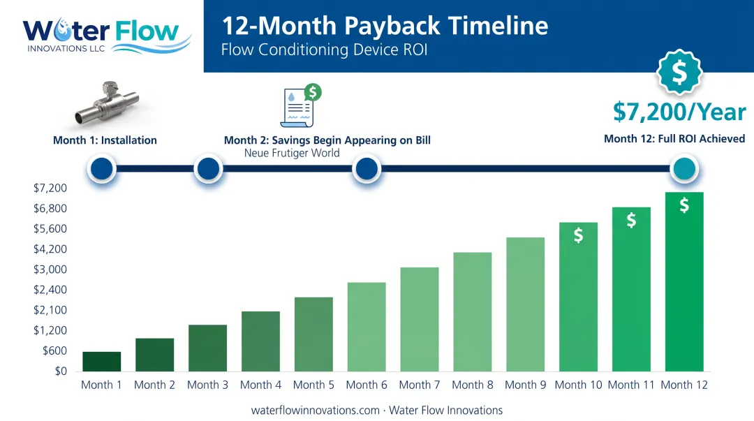 ROI timeline showing water bill savings reaching payback under 12 months