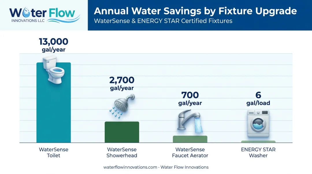 WaterSense fixture upgrades annual water savings comparison chart