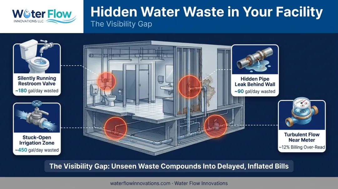 Hidden water waste sources causing invisible bill increases diagram