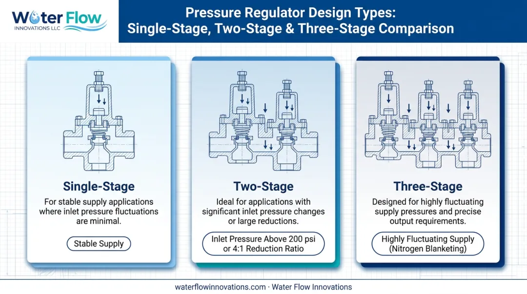 Single two and three stage pressure regulator design comparison chart