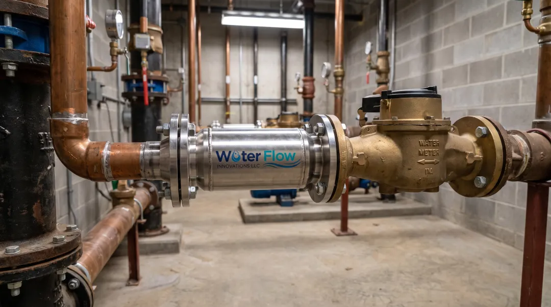Flow Conditioning Device installed at water meter connection point