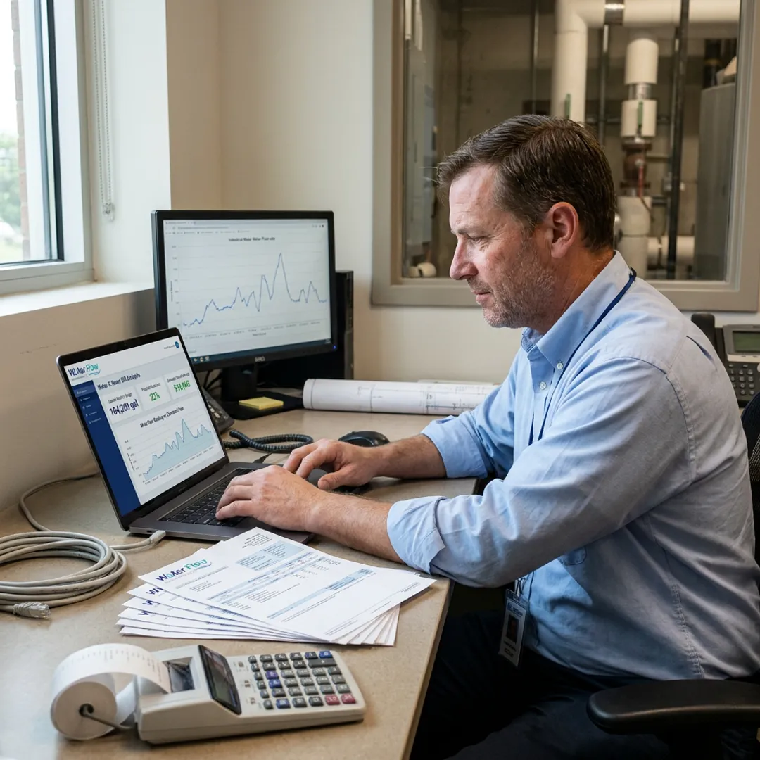 Facility manager reviewing water bill savings estimate