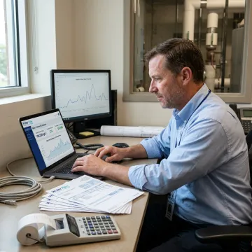 Facility manager reviewing water bill savings estimate