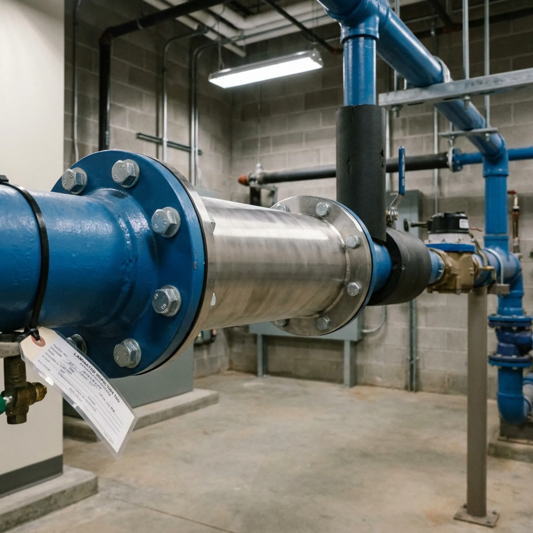 Flow conditioning device installed on a commercial facility water line