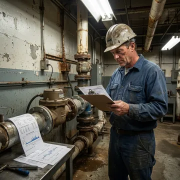 Technician reviewing commercial water meter data