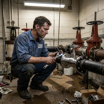 Technician reviewing commercial water meter installation