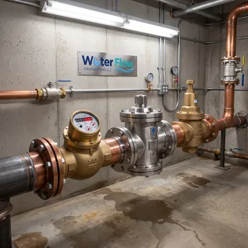 Flow conditioning device on hotel water line