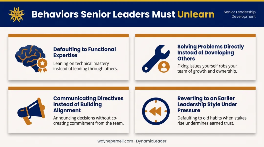 Four senior leadership behaviors that must be unlearned to succeed at executive level