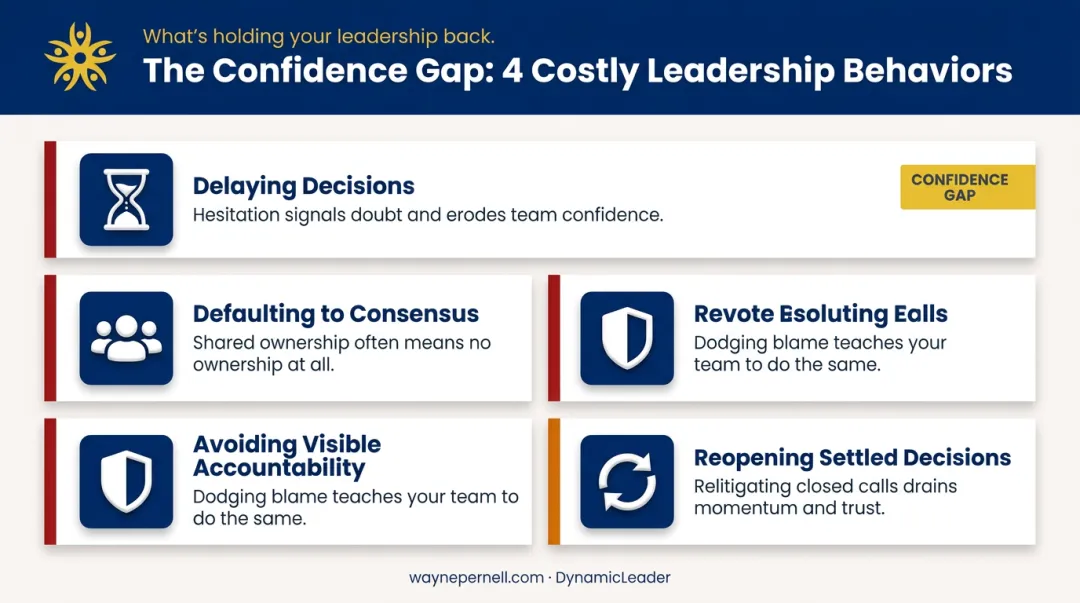 Four costly leadership behaviors caused by the confidence gap infographic