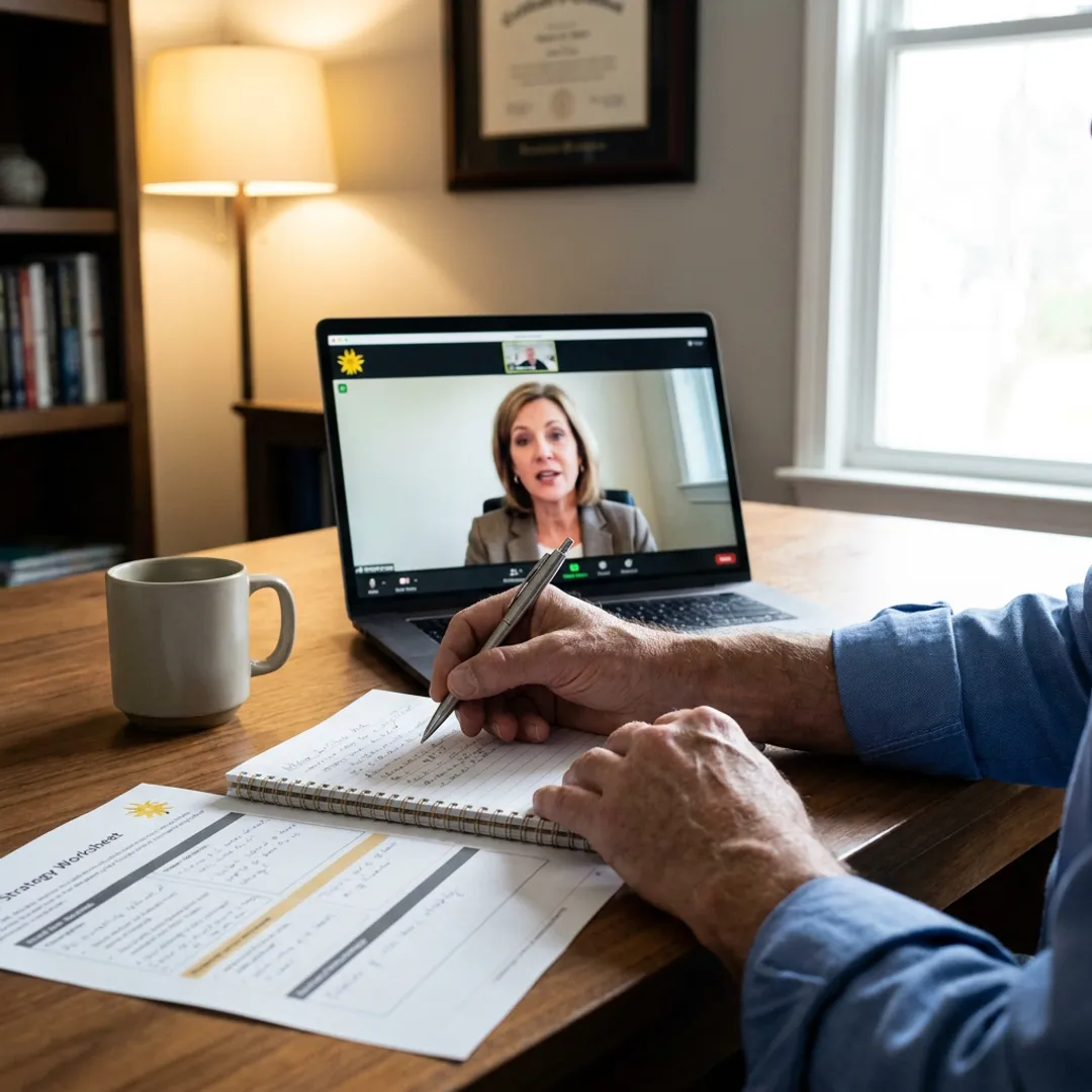 Virtual executive coaching process on laptop